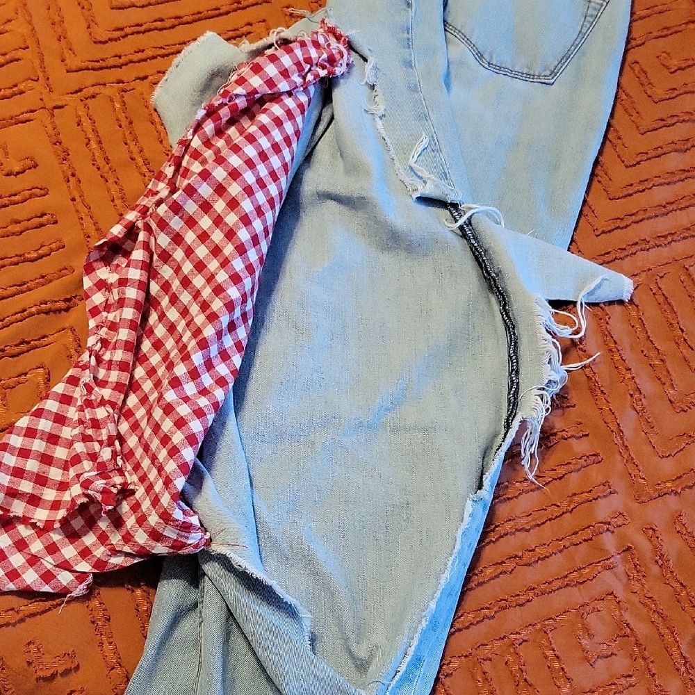 Empyre Light Blue Distressed Jeans with Red Accents - Picture 7 of 9